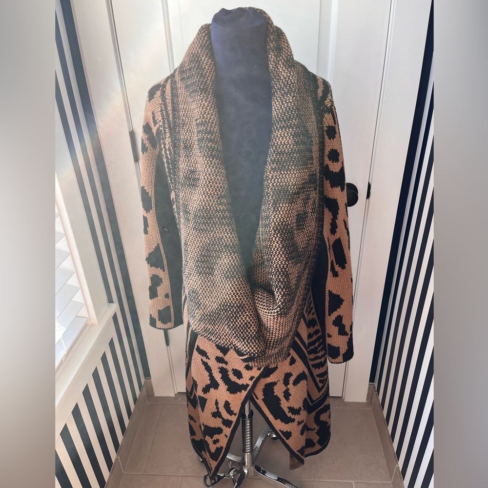 Calvin Klein Animal Print Cardigan in Tan and Black